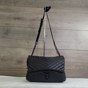Rebecca Minkoff Black Nylon Quilted Chain Strap Crossbody Shoulder Bag